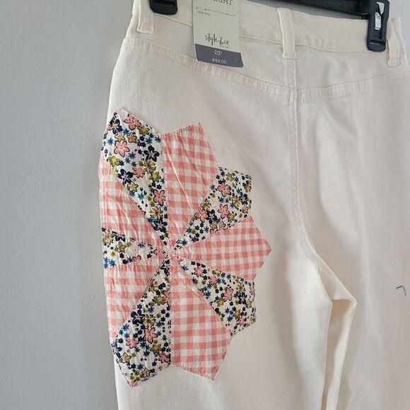 🦋Cropped high rise Embellished denim pant size Mom jeans comfortable 2P - Picture 6 of 11